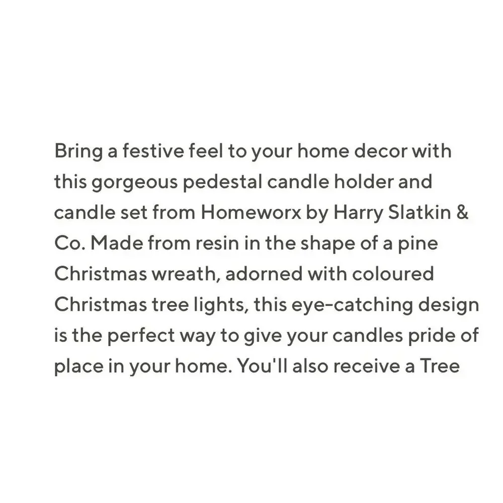 Homeworx Harry Slatkin Christmas Festive Lights Candle Pedestal‎ Holder Wreath
